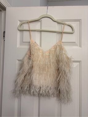 Lucy Paris Cream Feathered Spaghetti Strap Cami